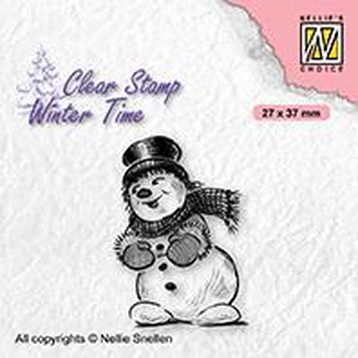 WT006 Nellie Snellen Clearstamp - winter time Snowman with top hat - kerst stempel sneeuwman met hoge hoed - sneeuwpop